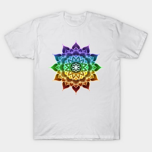 Mandala of Chakras in the 7 colors of the rainbow T-Shirt by AudreyJanvier